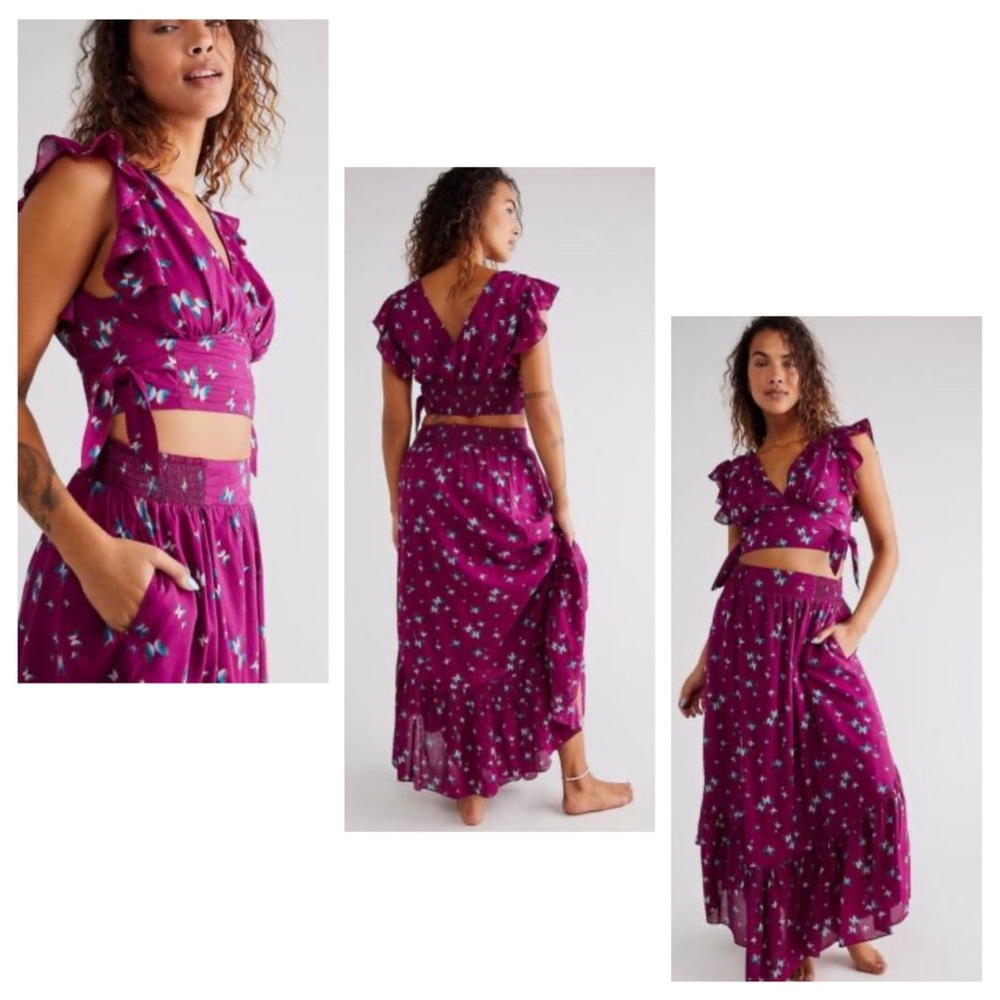 Free People Pretty Dayz Set Skirt Top Floral Printed Ruffle Sleeveless